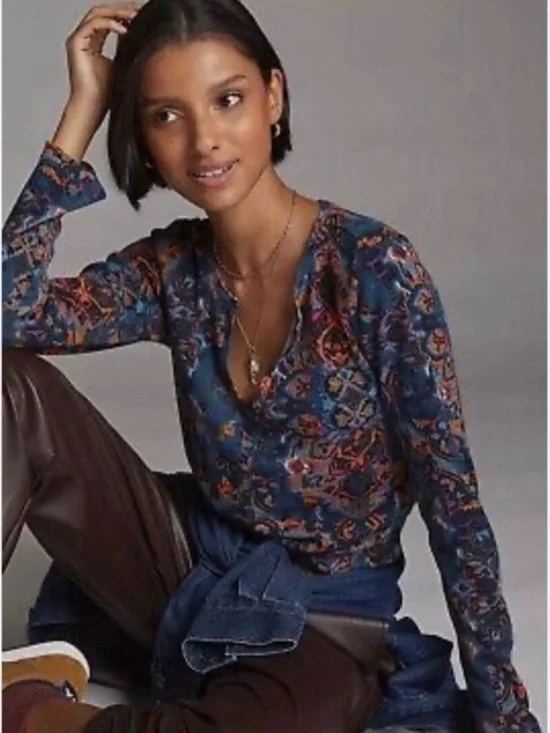 Anthropologie Pilcro Multicolor Thermal Waffle Knit Split neck pullover XS GUC - Picture 2 of 7